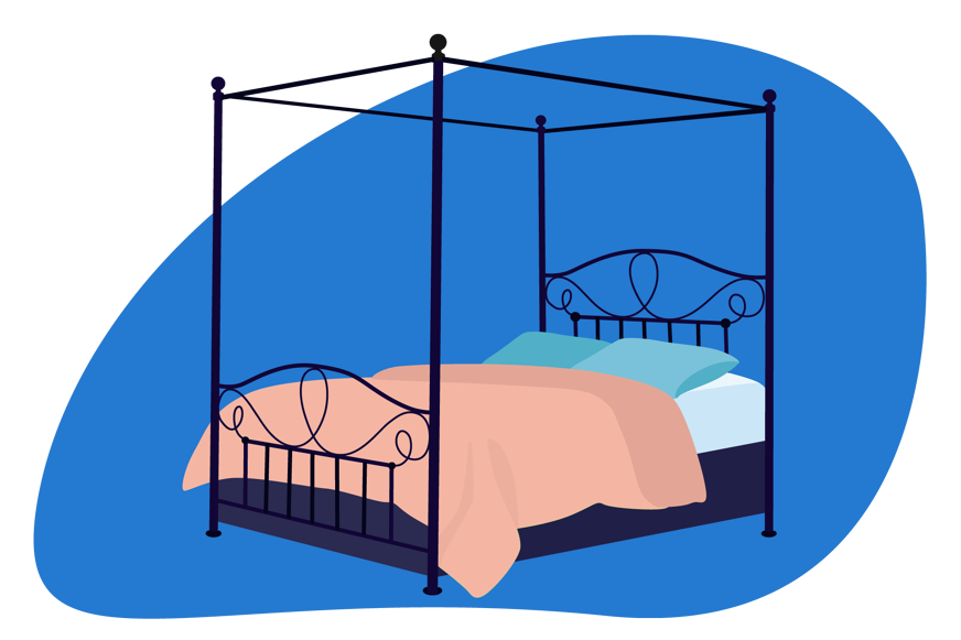 cama con dosel metálico